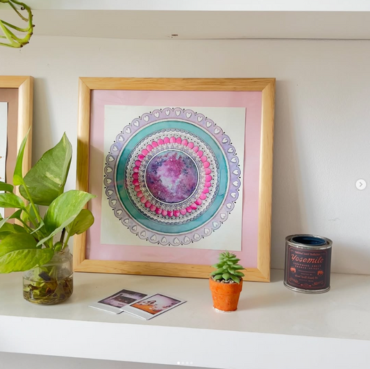 Cuadro Mandala Galaxia Acuarela Tinta China — Remate · Pieza Única